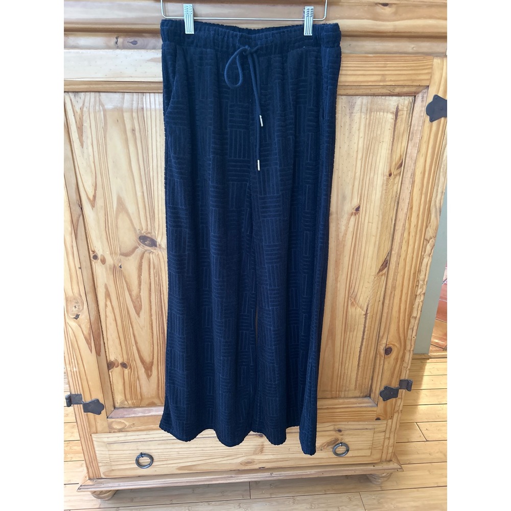 Davi & Dani Black Textured Wide Leg Lounge Pants Drawstring Pockets Large